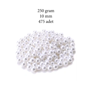 250 gram 10mm Beyaz Renk Plastik İnci Boncuk Çanta ve Takı Yapım Boncuğu (~475 adet)