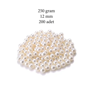 250 gram 12mm Krem Renk Plastik İnci Boncuk Çanta ve Takı Yapım Boncuğu (~200 adet)