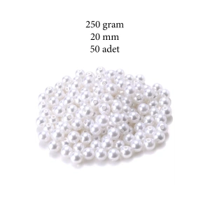 250 gram 20mm Beyaz Renk Plastik İnci Boncuk Çanta ve Takı Yapım Boncuğu (~50 adet)