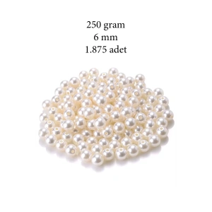 250 gram 6mm Krem Renk Plastik İnci Boncuk Çanta ve Takı Yapım Boncuğu (~1.875 adet)
