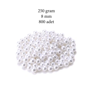 250 gram 8mm Beyaz Renk Plastik İnci Boncuk Çanta ve Takı Yapım Boncuğu (~800 adet)