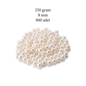 250 gram 8mm Krem Renk Plastik İnci Boncuk Çanta ve Takı Yapım Boncuğu (~800 adet)