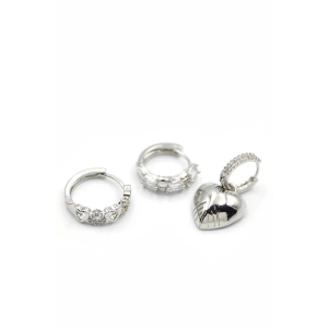 3lü Kalp Küpe - Gümüş