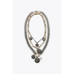 3lü Madalyon Zincir Kolye - ÇOK RENKLİ