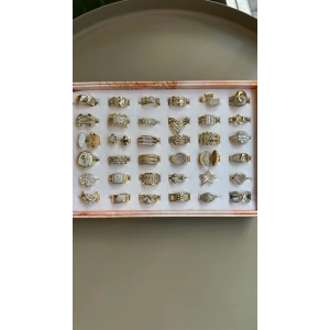 36lı İki Renkli Yüzük - Altın