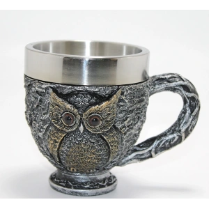 3D Kabartmalı Baykuş Büstü Paslanmaz Çelik Kupa Bardak