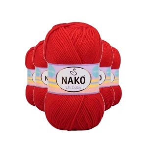 5 Adet Elite Baby El Örgü İpi Tüylenmeyen Bebek Yünü Alev Kırmızı 207