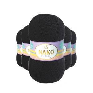 5 Adet Elite Baby El Örgü İpi Tüylenmeyen Bebek Yünü Siyah 217