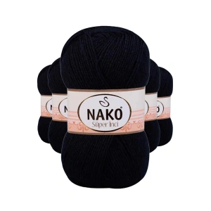 5 Adet Süper İnci El Örgü İpi 100 gr Siyah 217