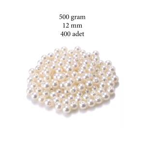 500 gram 12mm Krem Renk Plastik İnci Boncuk Çanta ve Takı Yapım Boncuğu (~400 adet)