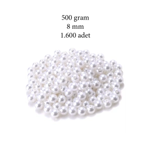 500 gram 8mm Beyaz Renk Plastik İnci Boncuk Çanta ve Takı Yapım Boncuğu (~1.600 adet)