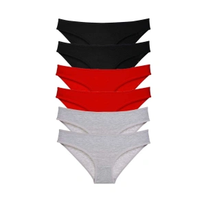 6 adet Süper Eko Set Likralı Kadın Slip Külot Siyah Kırmızı Gri