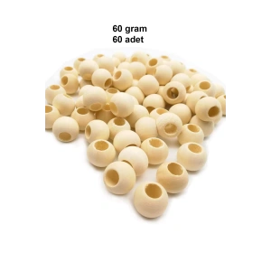 60 Gr (60 Adet) Ahşap Boncuk 15 mm çap x 10 mm Delik Doğal Yuvarlak Ahşap Makrome El İşi Çanta