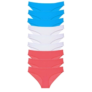 9 adet Süper Eko Set Likralı Kadın Slip Külot Fuşya Beyaz Mavi