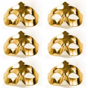 Altın Metalize Renk Düz Balo Parti Maskesi 6 Adet