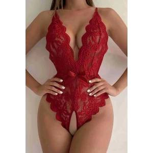 Arias Closet Siyah Özel Bölgesi Açık Fiyonklu Dantel Fantezi Body