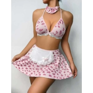 Arias Closet Pembe Öpücük Desenli Etekli Fantezi Hizmetçi Kostümü
