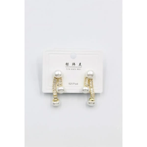 Baget Taşlı İncili Küpe - Altın