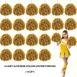 BFS 10 Çift ( 20 Adet ) Altın Renk 23 Nisan 19 Mayıs 29 Ekim Okul Gösteri Ponponları