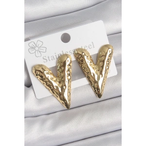 BFS 316 Çelik Gold Renk İşlemeli Kalp Model Kadın Küpe