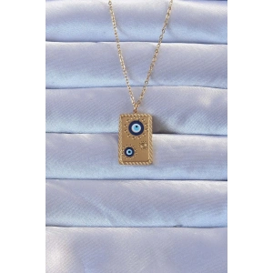 BFS 316L Altın Renk İşlemeli Nazarlı Vintage Kolye