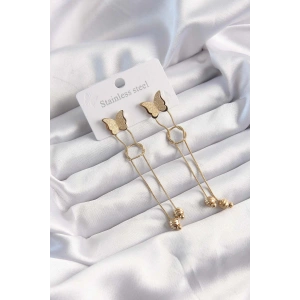 BFS 316L Çelik Altın Renk Sallantılı Düğüm Model Kelebek Küpe