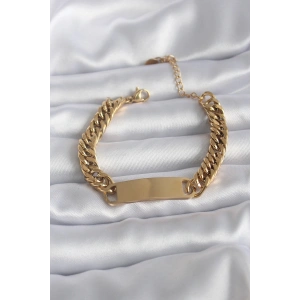 Mey İthalat® 316L Çelik Gold Renk İsim Yazılabilir Plaka Model Kadın Bileklik