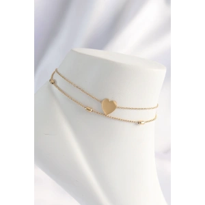 BFS 316L Çelik Gold Renk Kalp Tasarımlı 2li Halhal