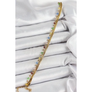 BFS 316L Çelik Gold Renk Karışık Renkli Kristal Taşlı Kadın Bileklik