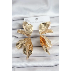 BFS 316L Çelik Gold Renk Lotus Yaprak Kadın Küpe