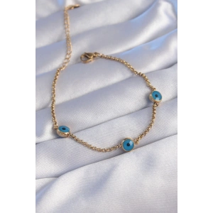 Mey İthalat® 316L Çelik Gold Renk Nazar Boncuk Tasarımlı Bileklik