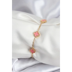 Mey İthalat® 316L Çelik Gold Renk Pembe Baby Boy Yonca Kadın Bileklik
