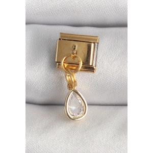 BFS 316L Çelik Gold Renk Sallantı Damla Zirkon Taşlı Nomination Charm