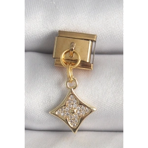 BFS 316L Çelik Gold Renk Sallantı Zirkon Taşlı Çiçek İşlemeli Nomination Charm