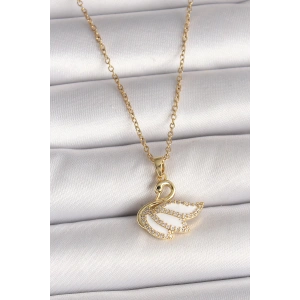 BFS 316L Çelik Gold Renk Zincir Zirkon Taşlı Kuğu Model Kadın Kolye