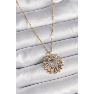 BFS 316L Çelik Gold Renk Zincir Zirkon Taşlı Mix Renk Güneş Model Kadın Kolye