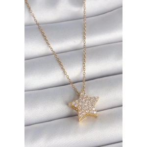 BFS 316L Çelik Gold Renk Zincir Zirkon Taşlı Yıldız Model Kadın Kolye