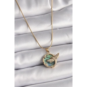 BFS 316L Çelik Gold Renk Zincir Zirkon Taşlı Yusufçuk Model Kadın Kolye