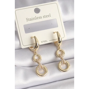 BFS 316L Çelik Gold Renk Zirkon Taş Detaylı Sallantı Model Kadın Küpe