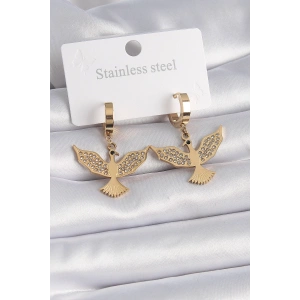BFS 316L Çelik Gold Renk Zirkon Taşlı Anka Kuşu Model Kadın Küpe