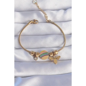 Mey İthalat® 316L Çelik Gold Renk Zirkon Taşlı Gökkuşağı Tasarımlı Yusufçuk Bileklik