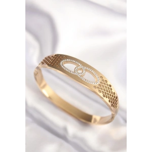 Mey İthalat® 316L Çelik Gold Renk Zirkon Taşlı Kadın Kelepçe Bilezik
