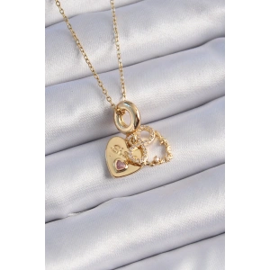 BFS 316L Çelik Gold Renk Zirkon Taşlı Sonsuzluk Kalp Figür Charm Model Kadın Kolye