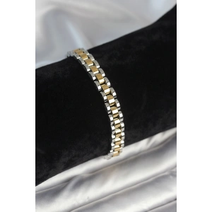 Mey İthalat® 316L Çelik Gold ve Gümüş Renk 7 mm Kalınlık Erkek Bileklik