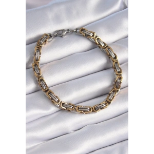 BFS 316L Çelik Gümüş Gold Renk Kral Zincir Model Erkek Bileklik