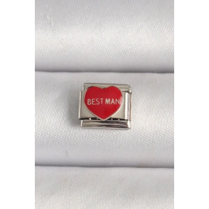 BFS 316L Çelik Gümüş Renk Best Man Yazılı Kırmızı Kalp İşlemeli Nomination Charm