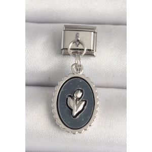 BFS 316L Çelik Gümüş Renk Çiçek İşlemeli Siyah Portre Model Nomination Charm