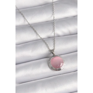 BFS 316L Çelik Gümüş Renk Daire Pembe Sedefli Model Kadın Kolye
