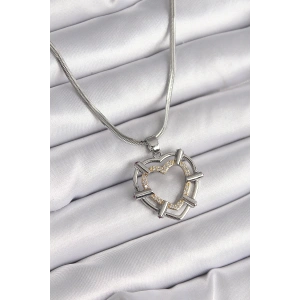 BFS 316L Çelik Gümüş Renk İtalyan Zincir Mix Renk Zirkon Taş Detay Kalp Model Kadın Kolye