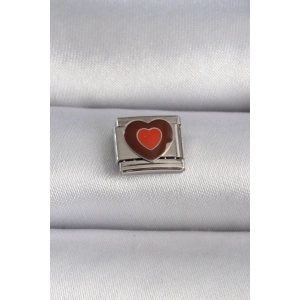 BFS 316L Çelik Gümüş Renk Kahverengi Kalp İşlemeli Nomination Charm